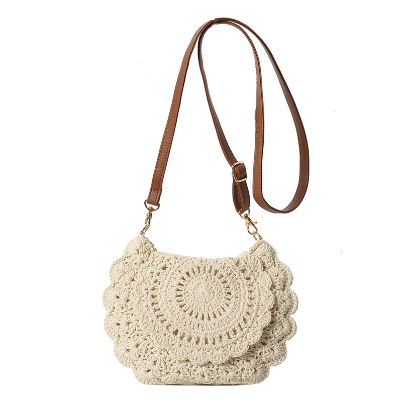Cotton Lace Woven Round Shoulder Bag