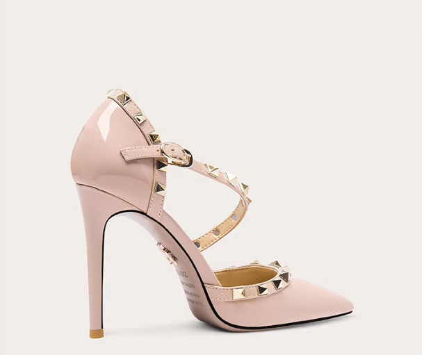 Elegant Nude Rivet Heels