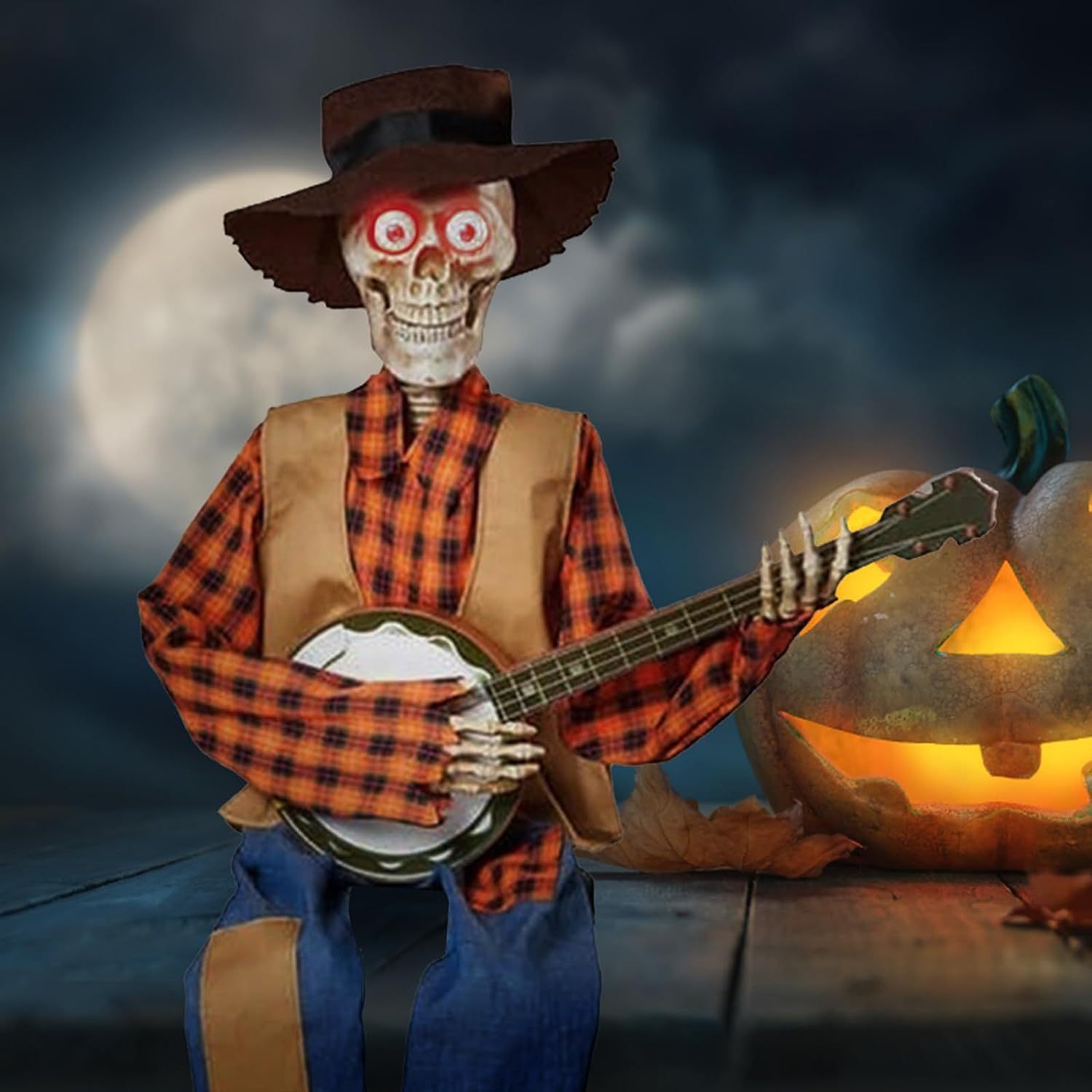 Animated Banjo Skeleton Halloween Decoration - product details