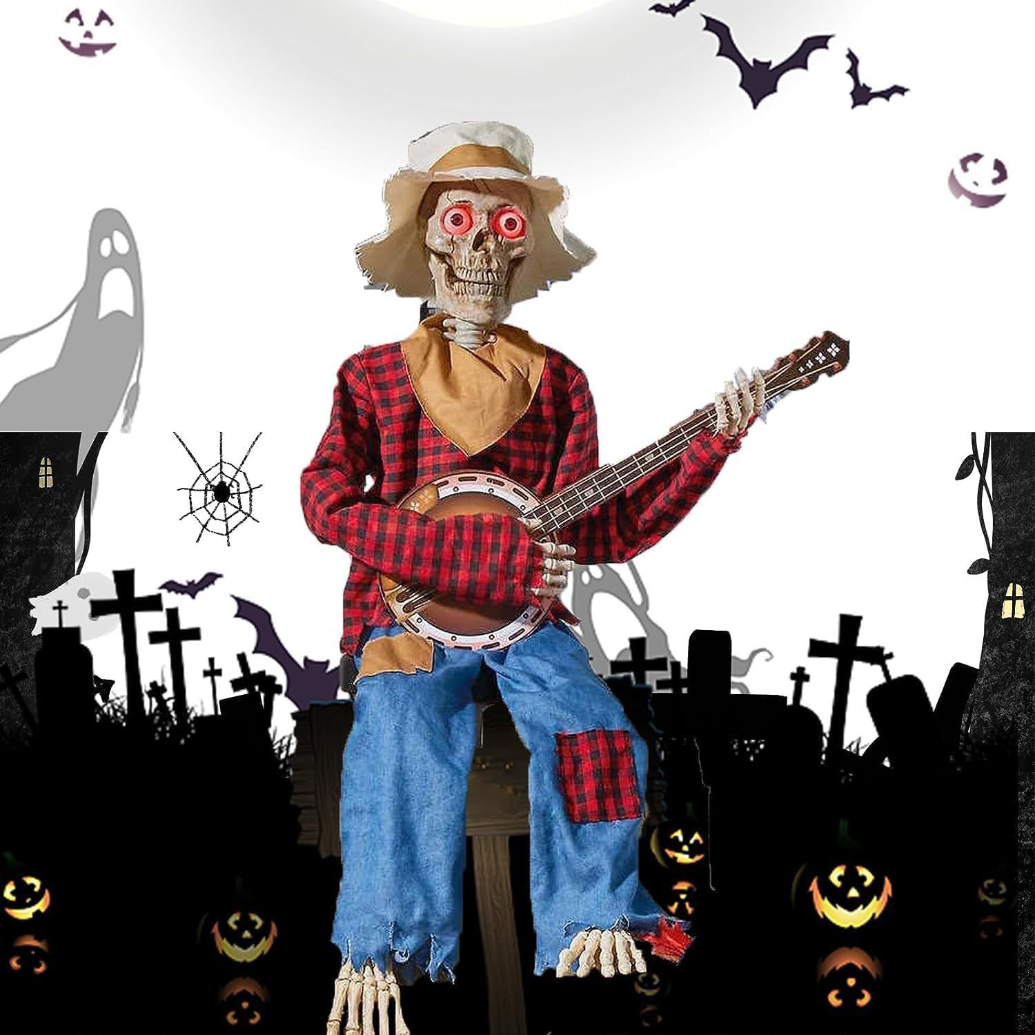 Animated Banjo Skeleton Halloween Decoration - product details