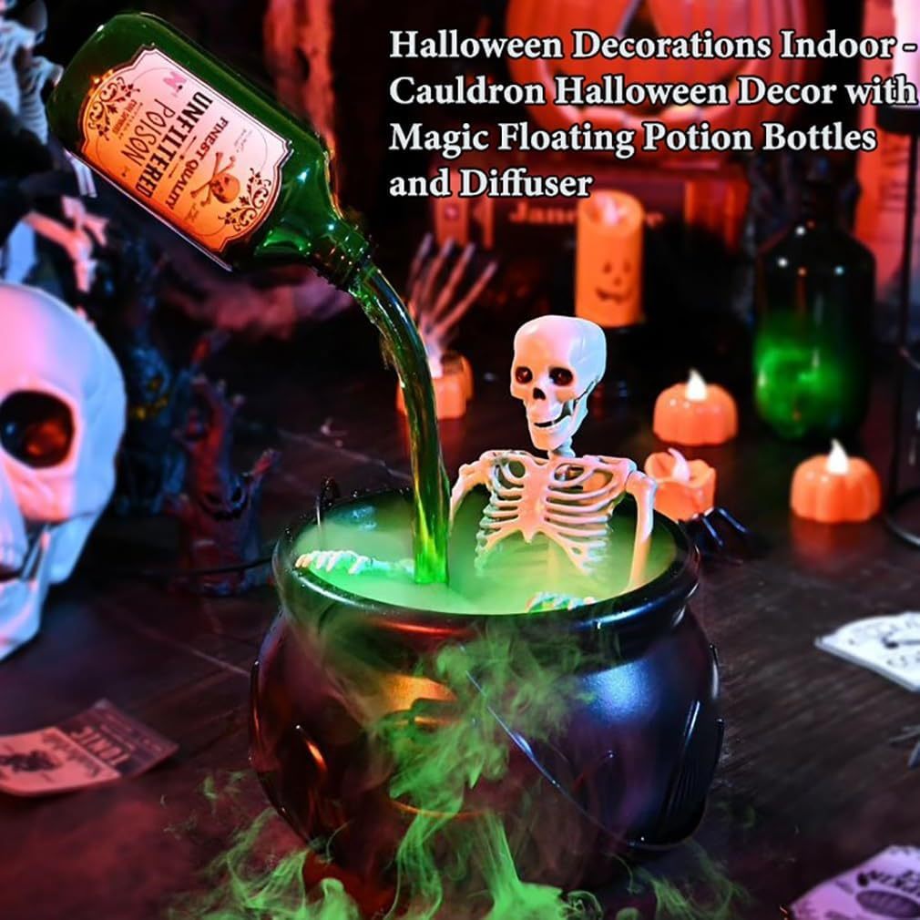 Halloween Flame-Effect Witch Cauldron Decoration - Plastic - product details