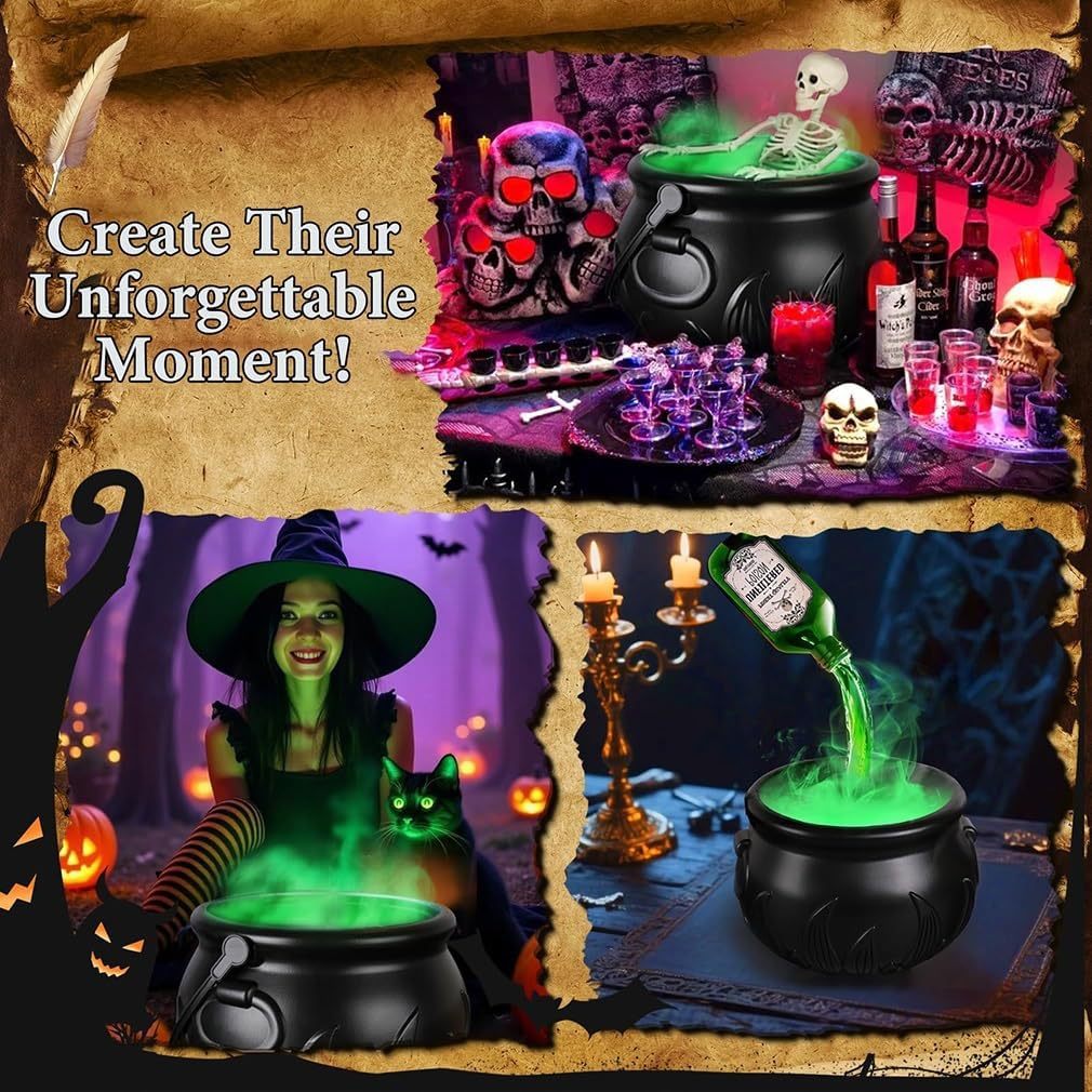 Halloween Flame-Effect Witch Cauldron Decoration - Plastic - product details