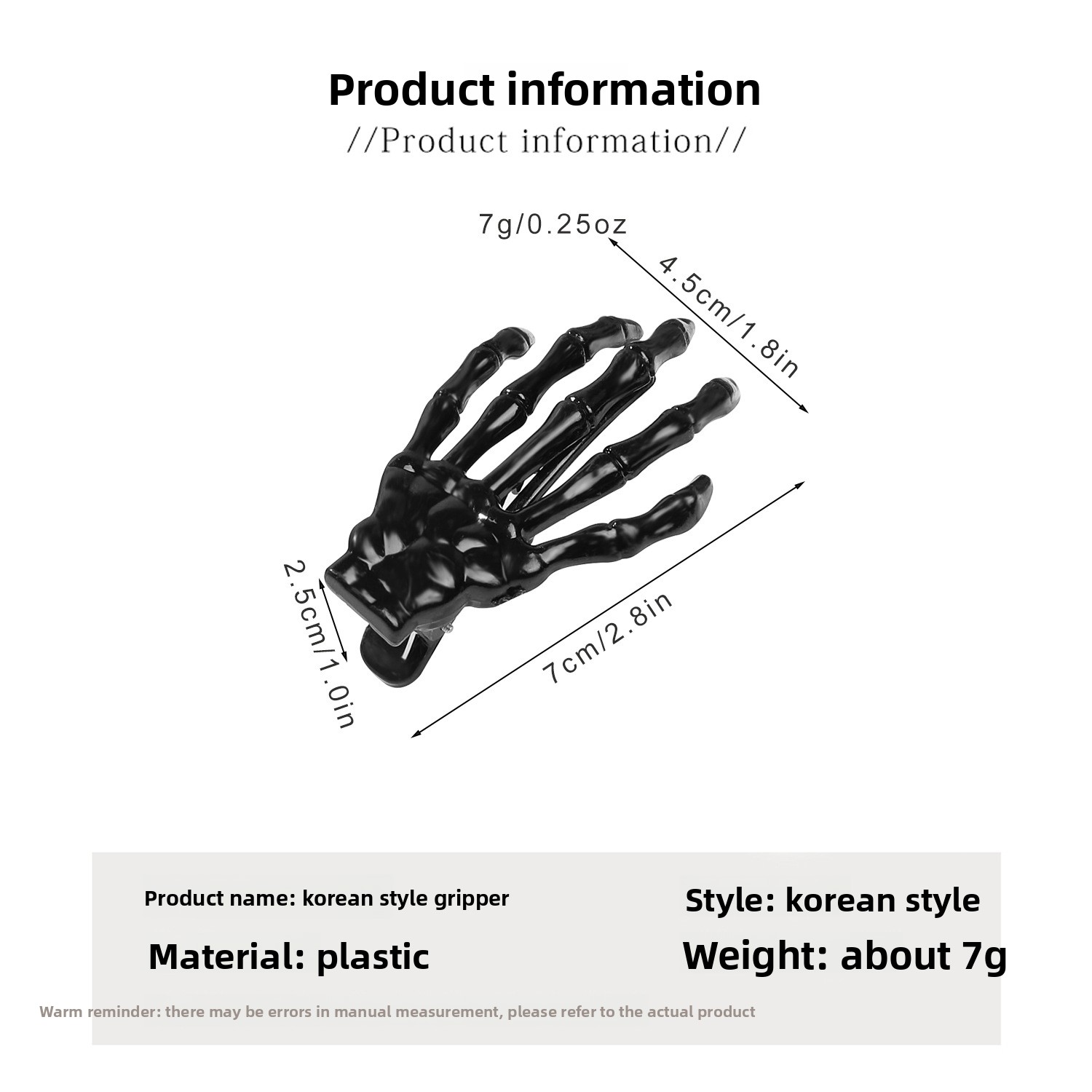 Halloween Skeleton Hand Hair Clip - product details