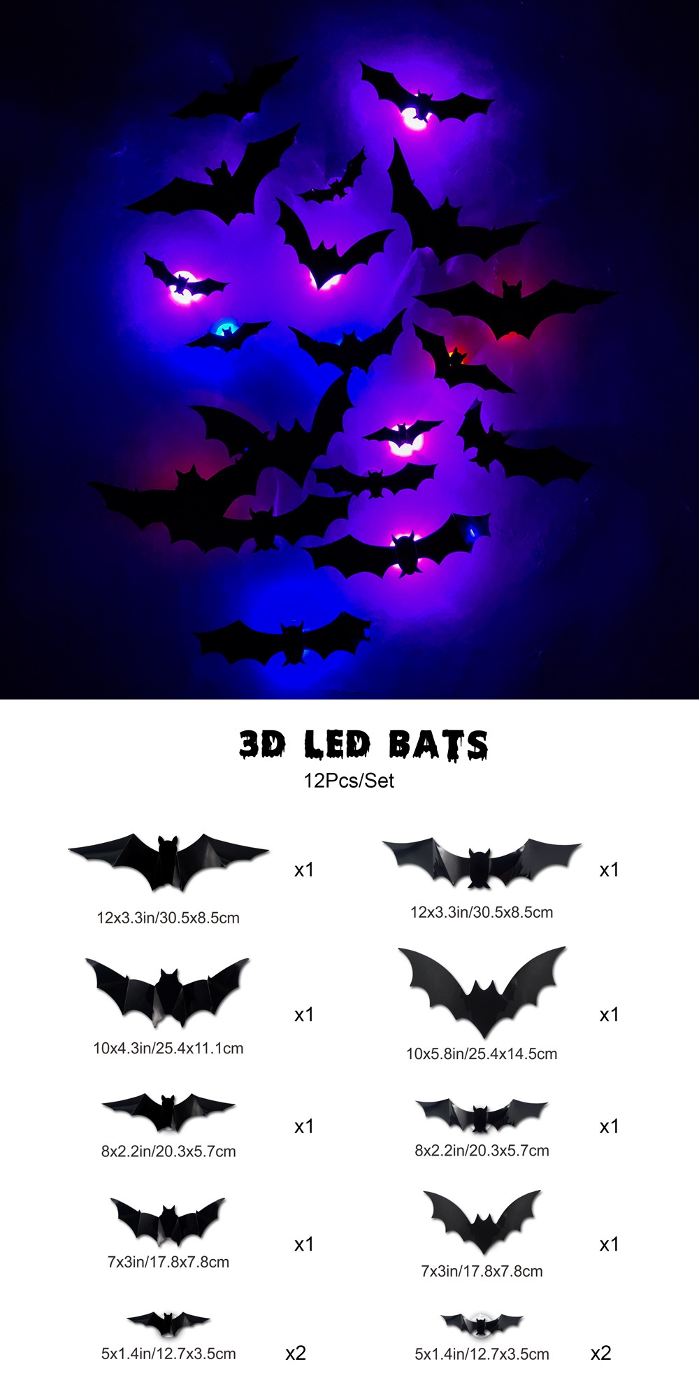 Halloween LED Glow Bat Wall Stickers - product details