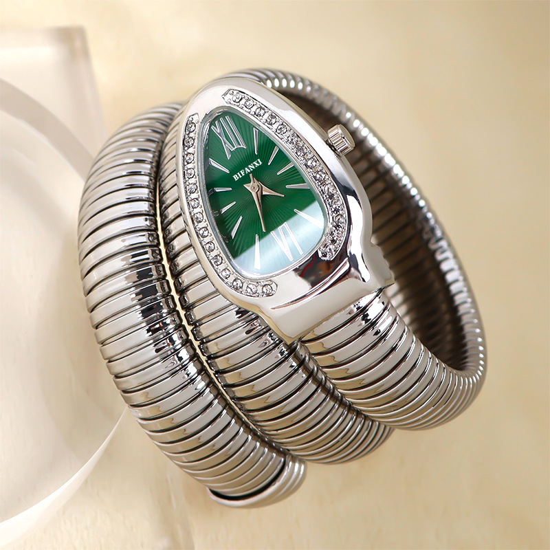 Women’s Snake Bracelet Watch Stainless Steel Dual Digital & Pointer Luxury Style