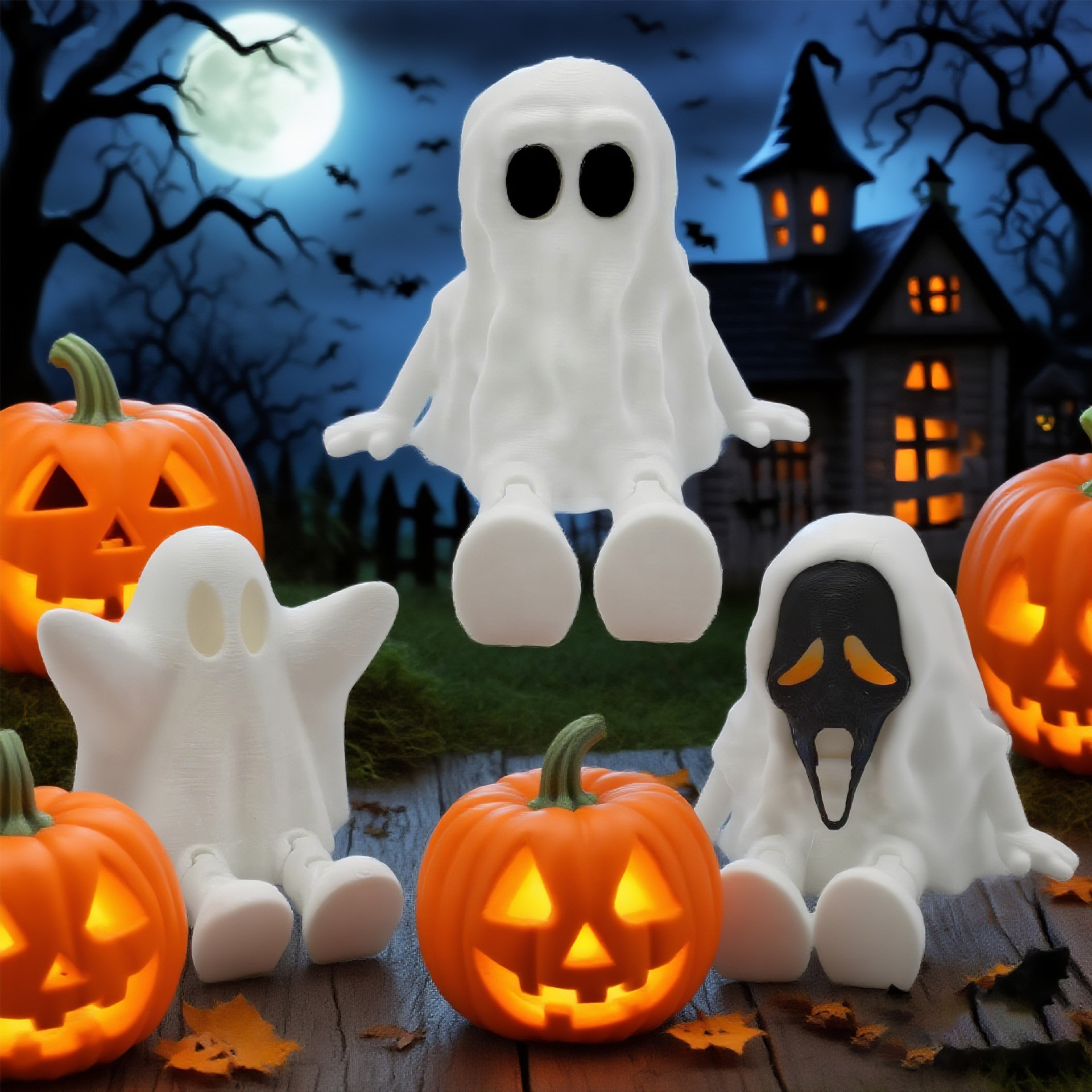 Halloween 3D Printed Articulated Ghost Figure - Plastic - product details
