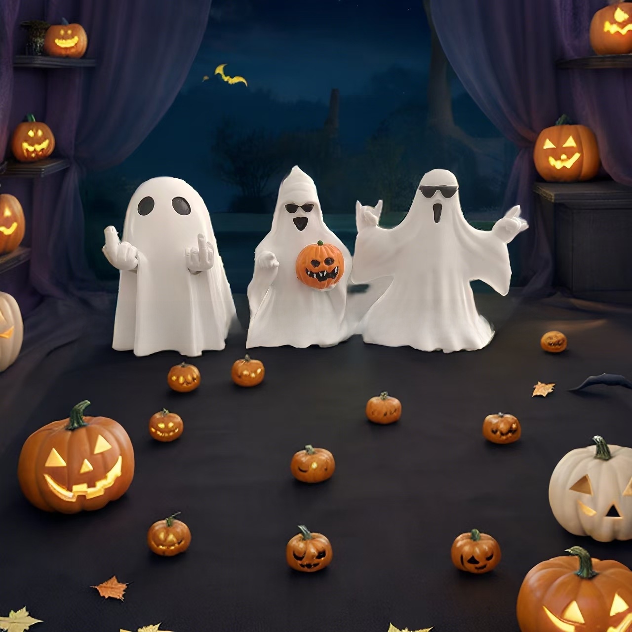 Halloween Resin Ghost Figurine - Pumpkin and Middle Finger Designs - product details