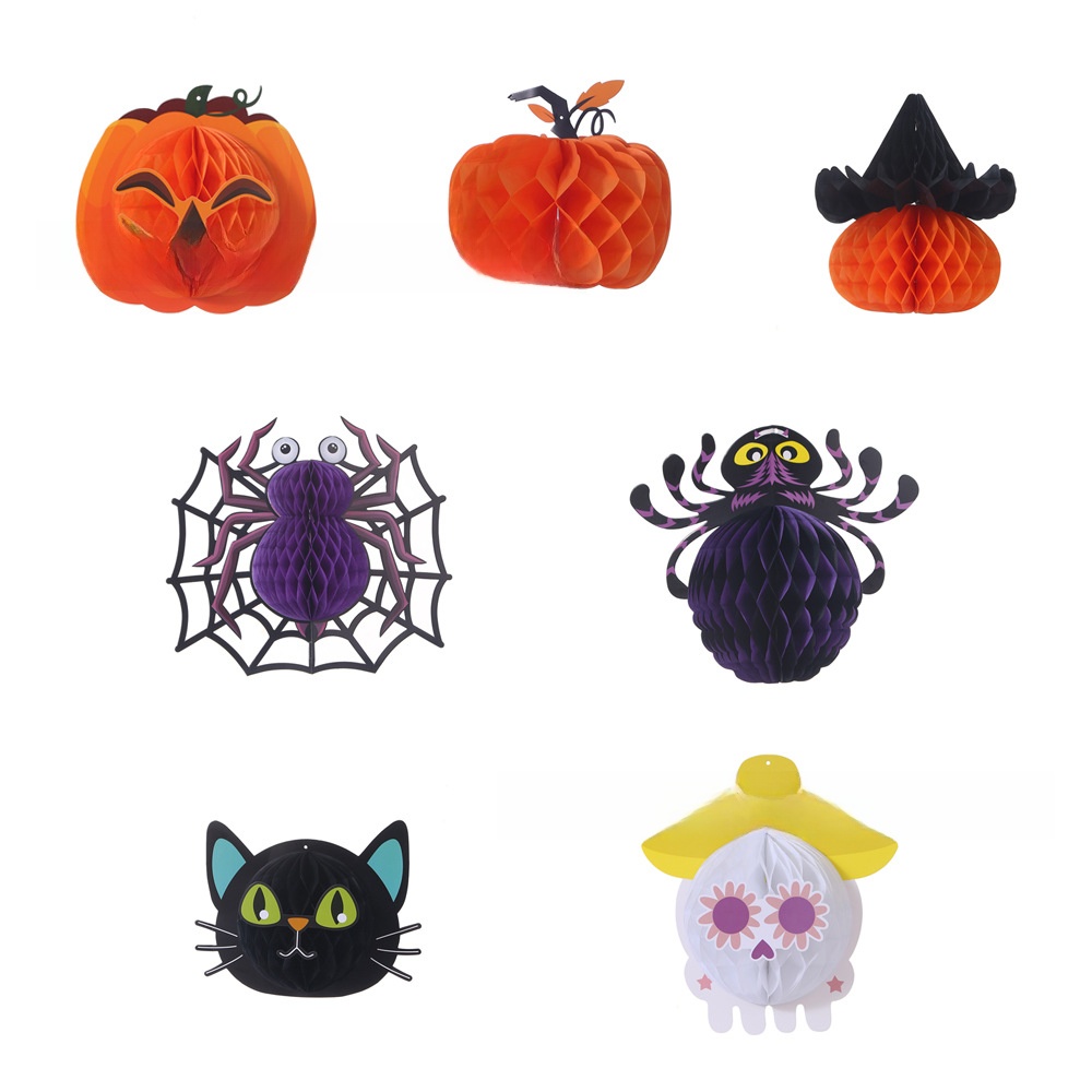 Halloween Honeycomb Hanging Decorations - Witch and Spider Designs - product details