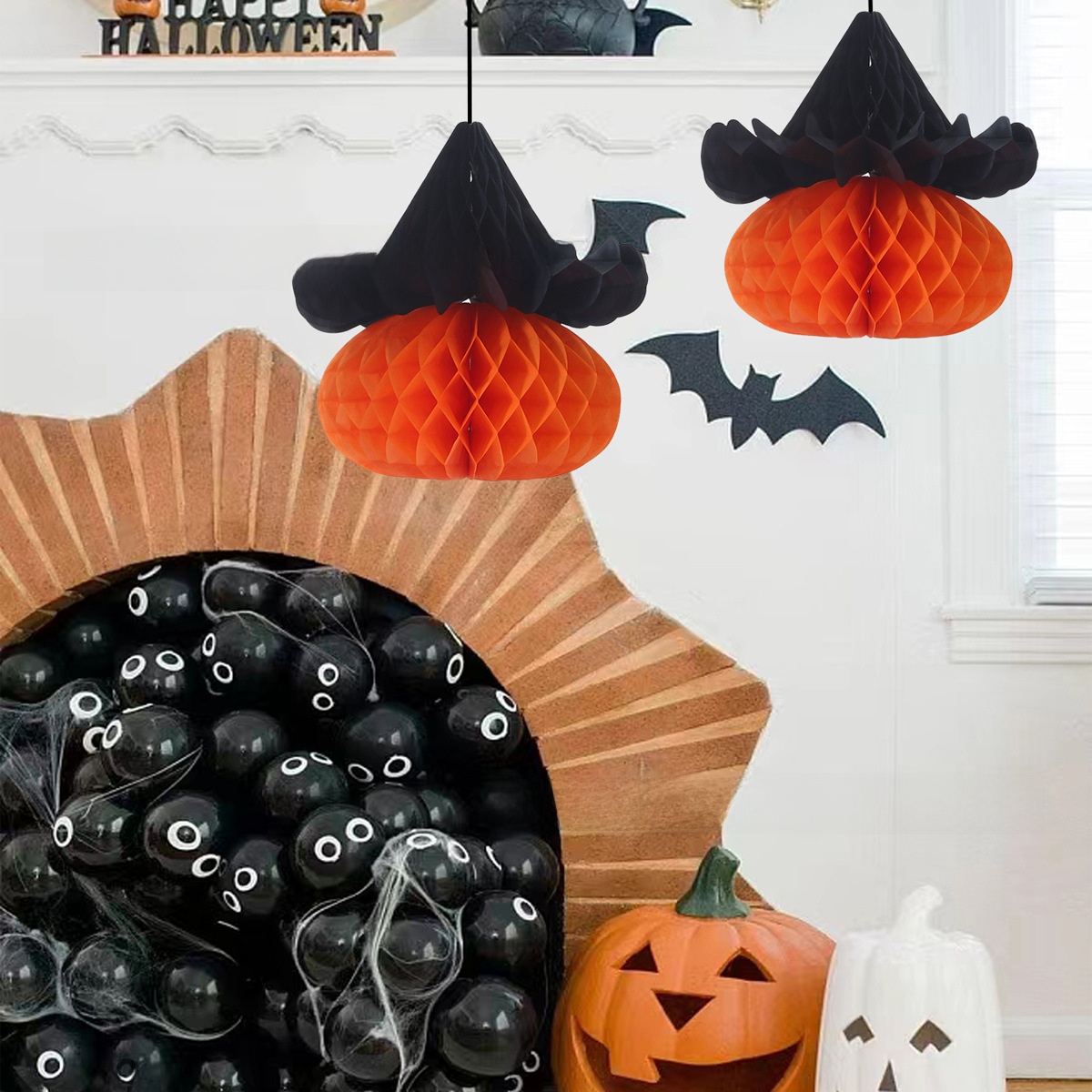 Halloween Honeycomb Hanging Decorations - Witch and Spider Designs - product details