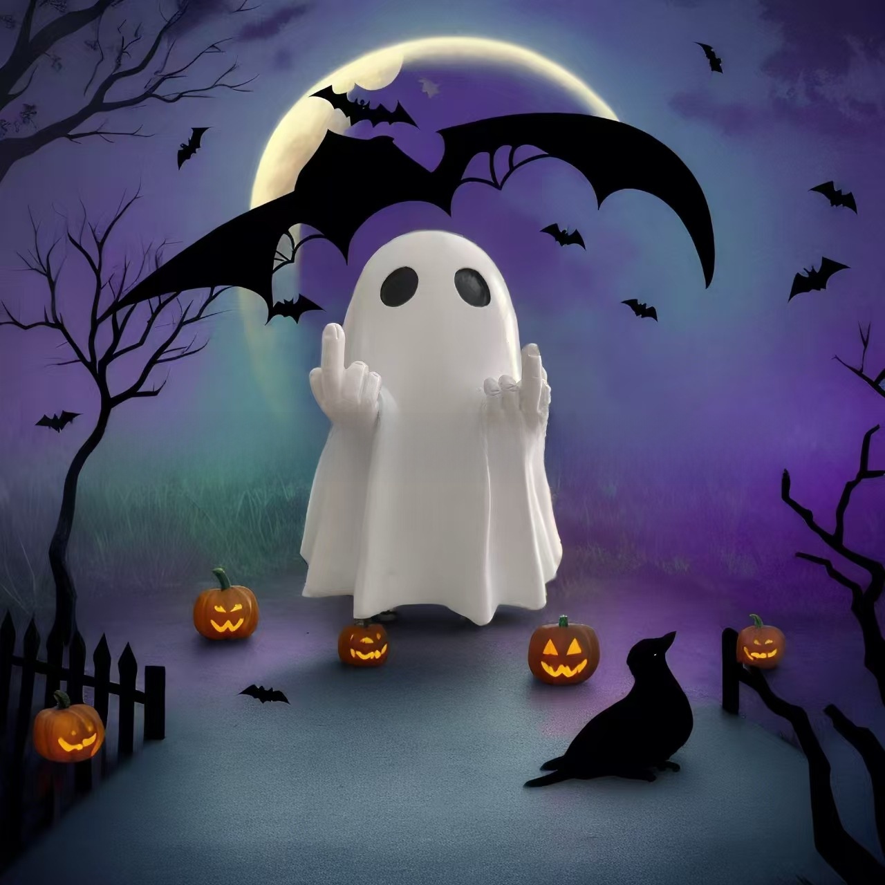 Halloween Resin Ghost Figurine - Pumpkin and Middle Finger Designs - product details