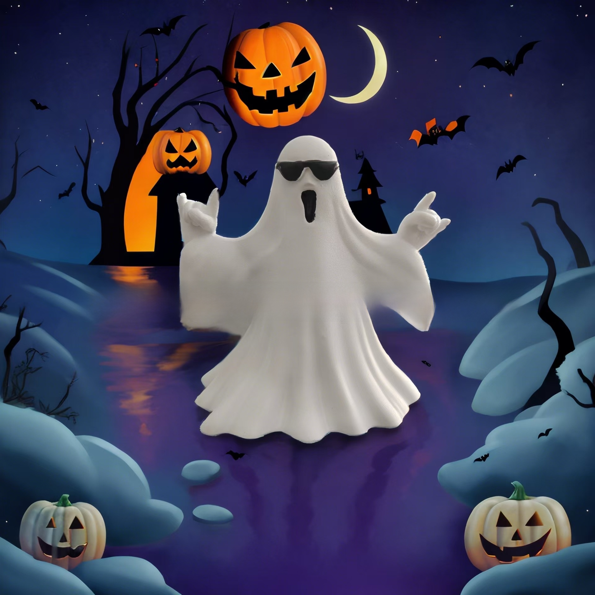 Halloween Resin Ghost Figurine - Pumpkin and Middle Finger Designs - product details