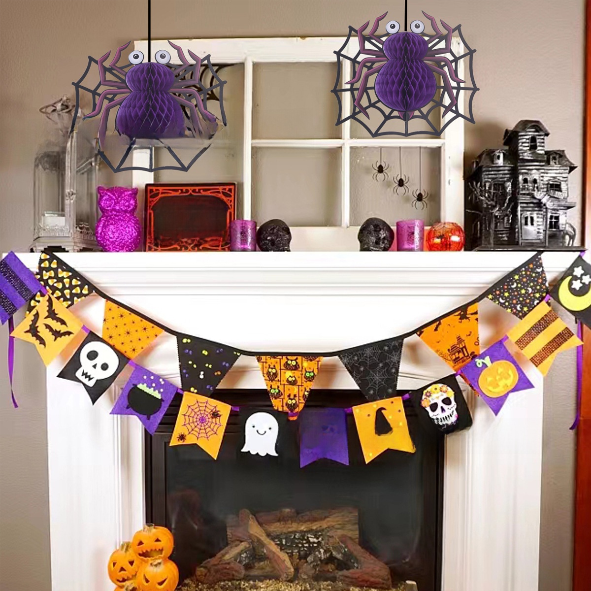Halloween Honeycomb Hanging Decorations - Witch and Spider Designs - product details