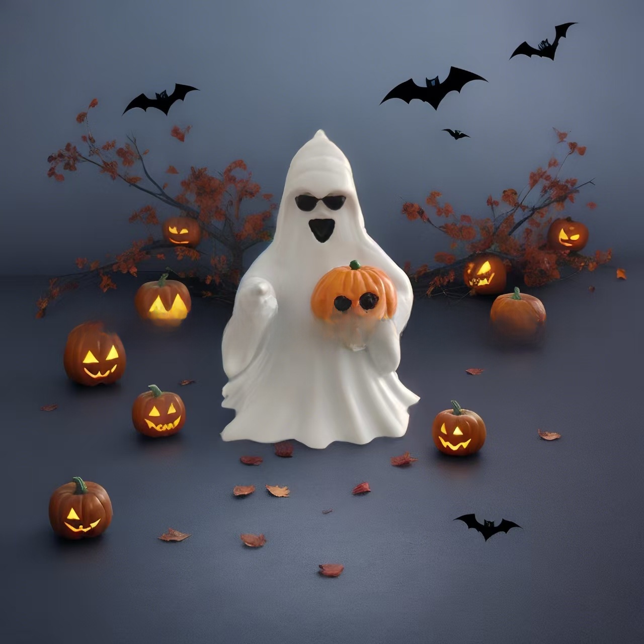 Halloween Resin Ghost Figurine - Pumpkin and Middle Finger Designs - product details