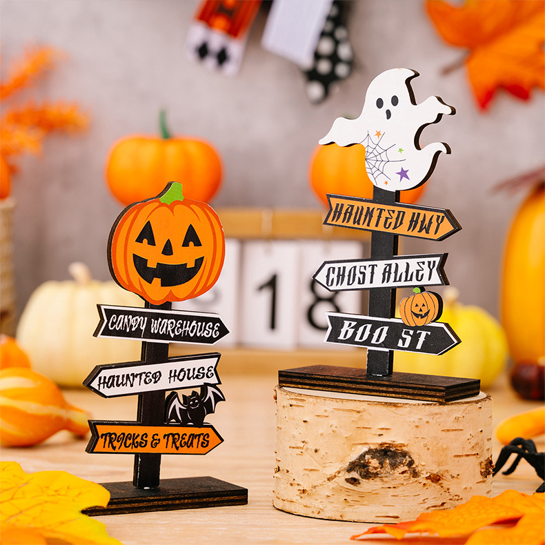 Halloween Wooden Pumpkin and Ghost Tabletop Ornaments - product details
