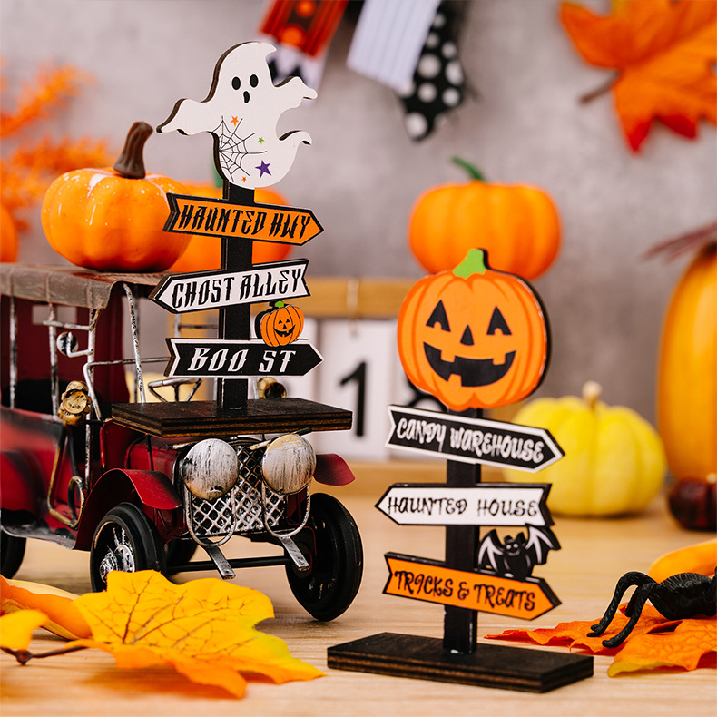 Halloween Wooden Pumpkin and Ghost Tabletop Ornaments - product details