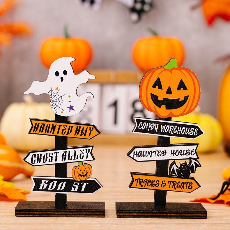 Halloween Wooden Pumpkin and Ghost Tabletop Ornaments - product details