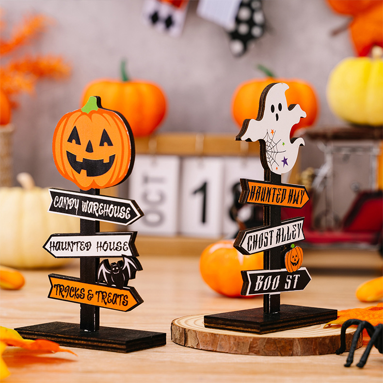 Halloween Wooden Pumpkin and Ghost Tabletop Ornaments - product details