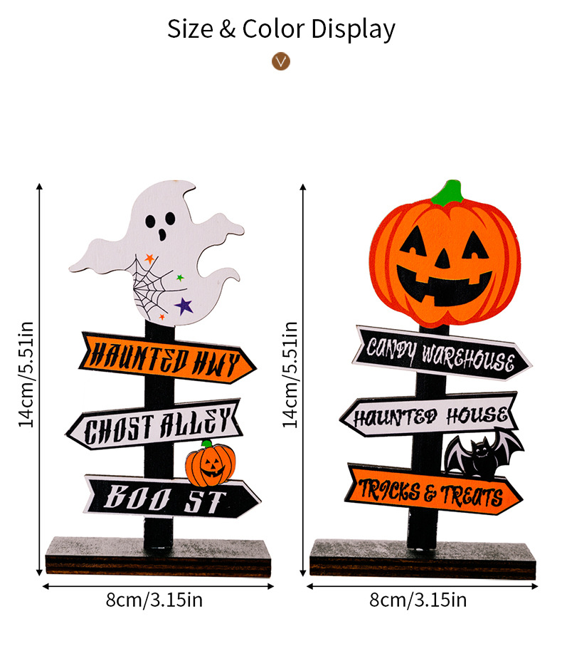 Halloween Wooden Pumpkin and Ghost Tabletop Ornaments - product details