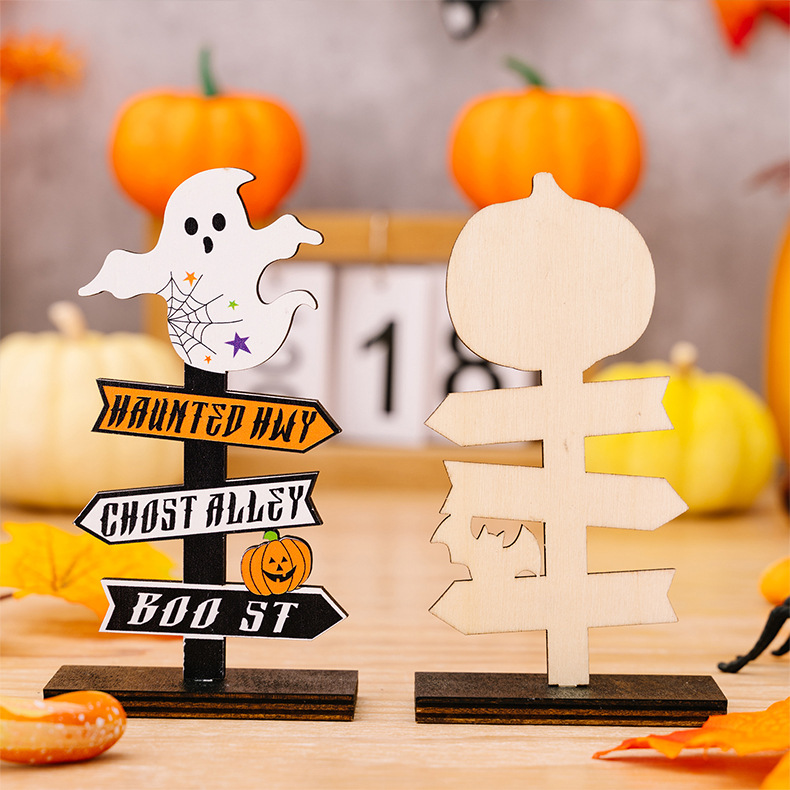 Halloween Wooden Pumpkin and Ghost Tabletop Ornaments - product details