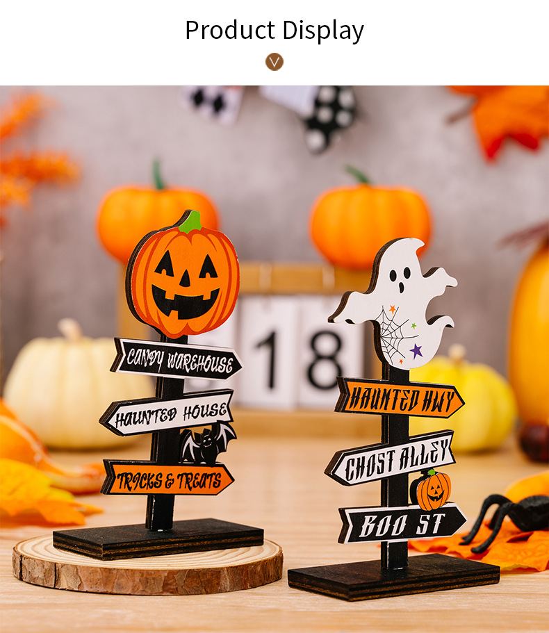 Halloween Wooden Pumpkin and Ghost Tabletop Ornaments - product details