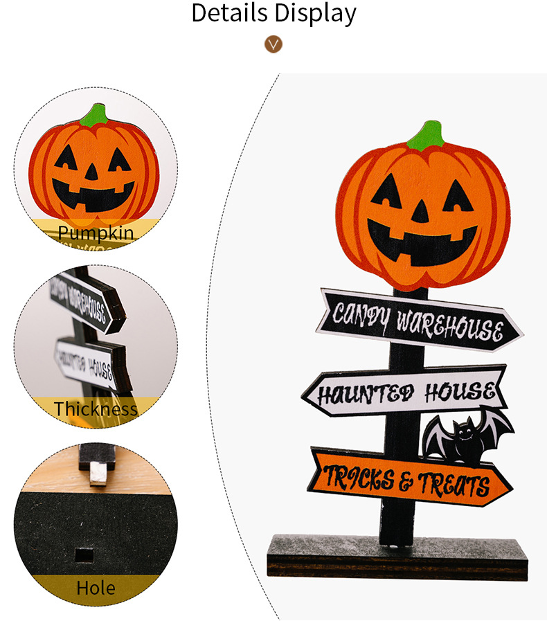 Halloween Wooden Pumpkin and Ghost Tabletop Ornaments - product details