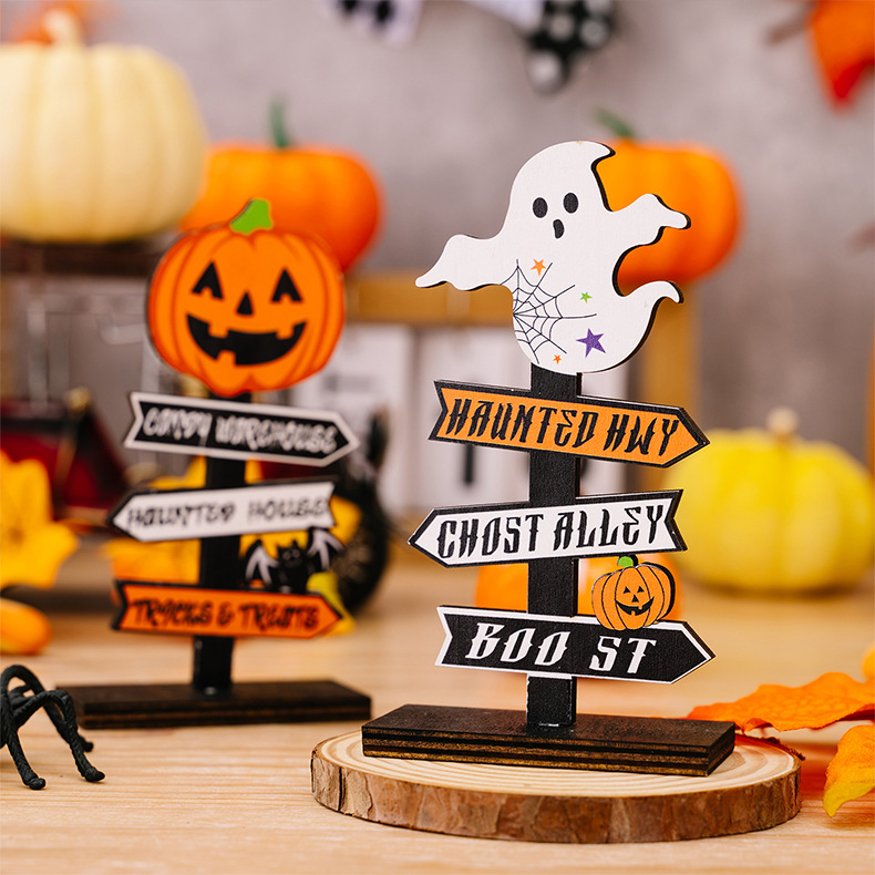 Halloween Wooden Pumpkin and Ghost Tabletop Ornaments - product details