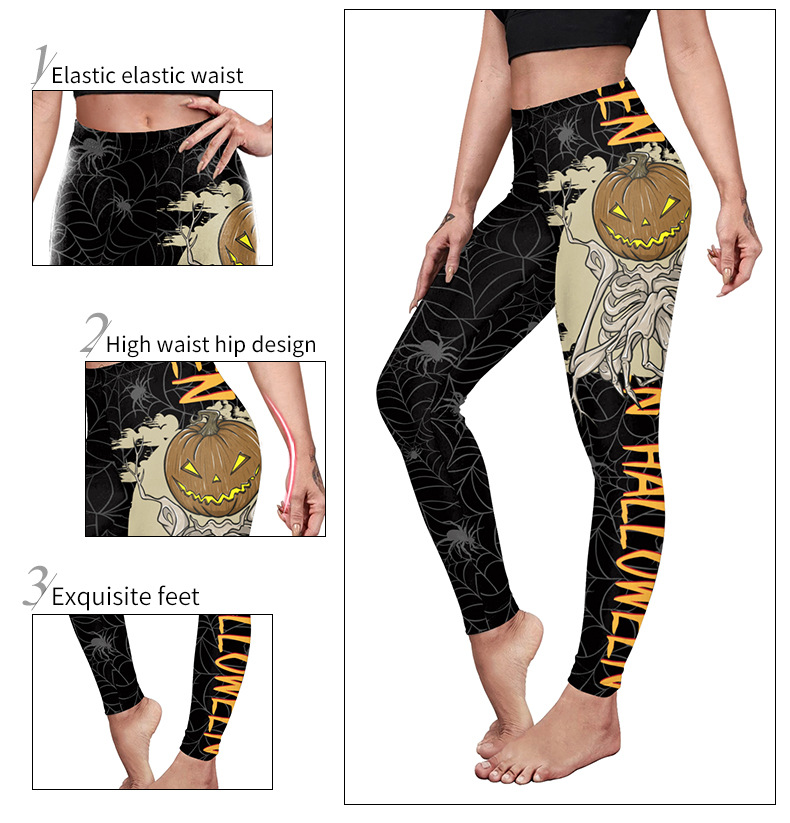 Halloween Spider Web Printed Yoga Pants - product details