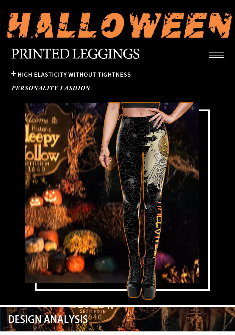 Halloween Spider Web Printed Yoga Pants - product details