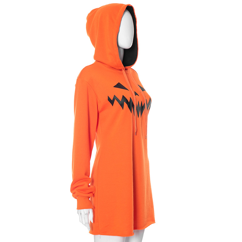 Halloween Pumpkin Print Hooded Dress - product details