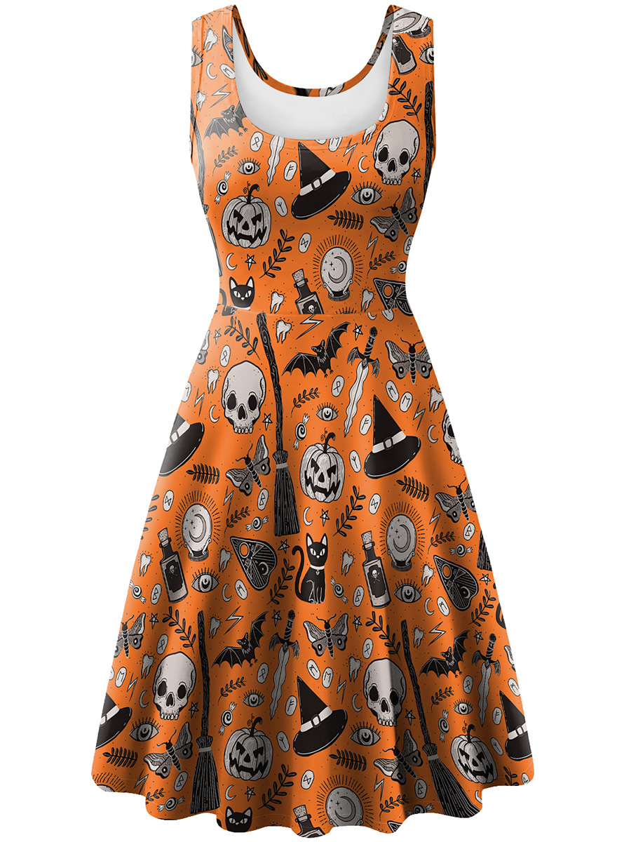 Halloween Sleeveless Printed Dress - product details