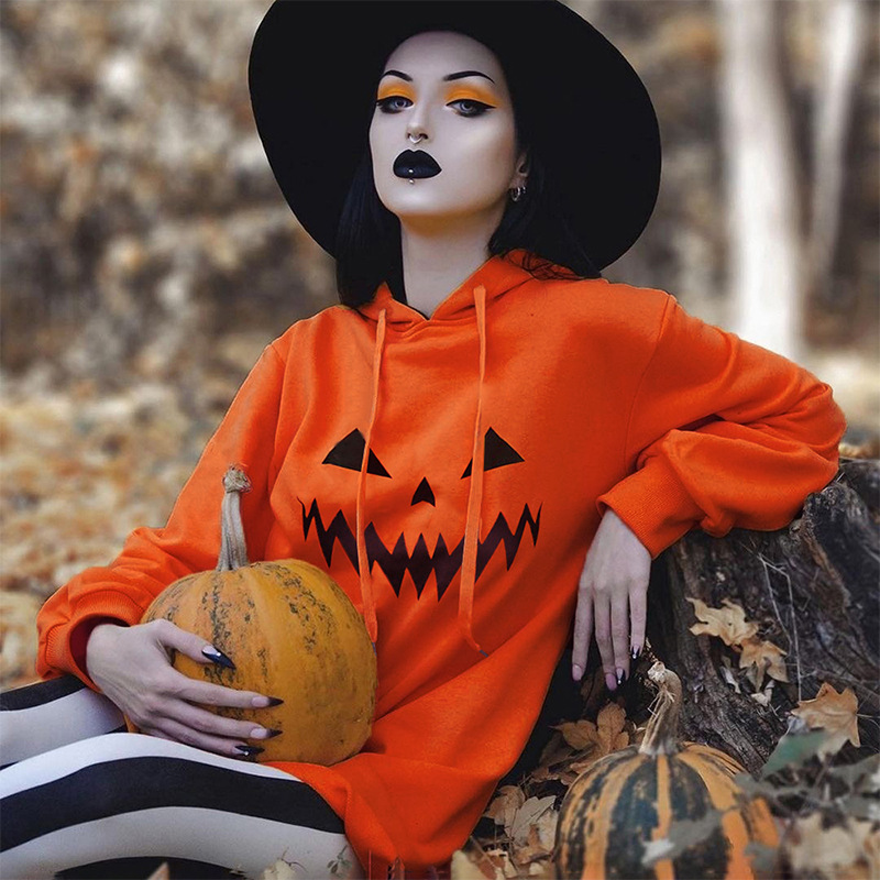 Halloween Pumpkin Print Hooded Dress - product details