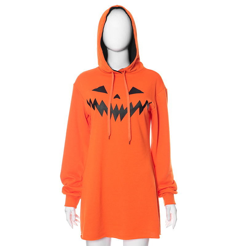 Halloween Pumpkin Print Hooded Dress - product details