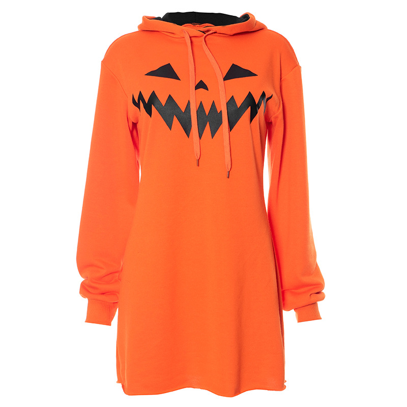 Halloween Pumpkin Print Hooded Dress - product details