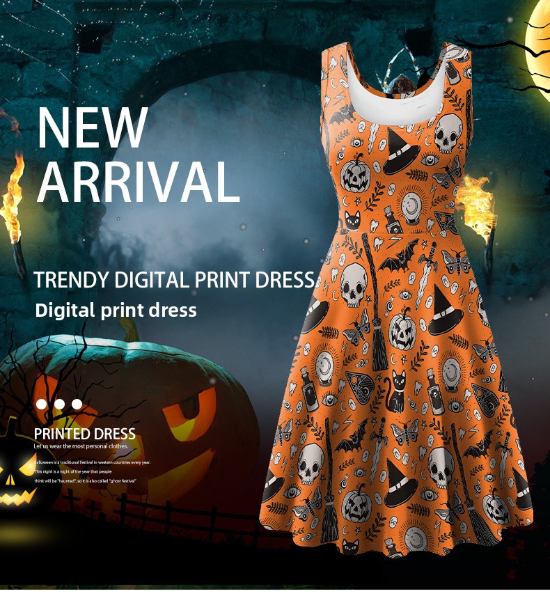 Halloween Sleeveless Printed Dress - product details