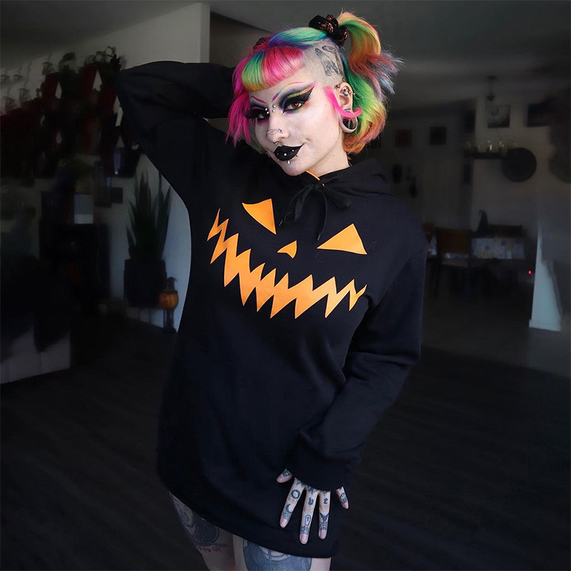 Halloween Pumpkin Print Hooded Dress - product details