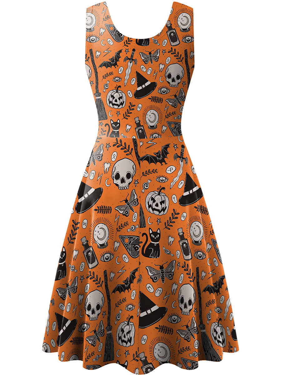 Halloween Sleeveless Printed Dress - product details