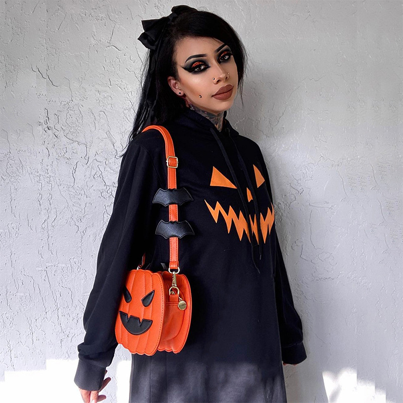 Halloween Pumpkin Print Hooded Dress - product details