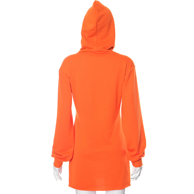 Halloween Pumpkin Print Hooded Dress - product details