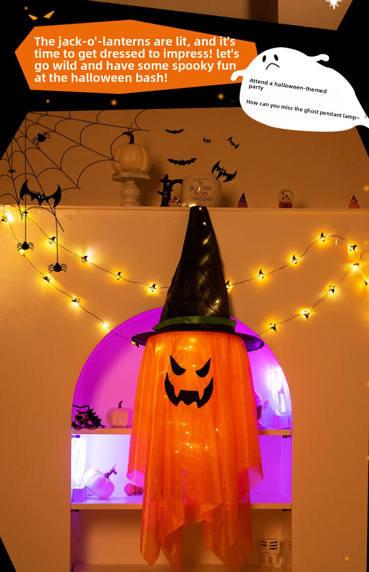 Luminous Wizard Hat Halloween Decoration with Warm Light - Cloth - product details