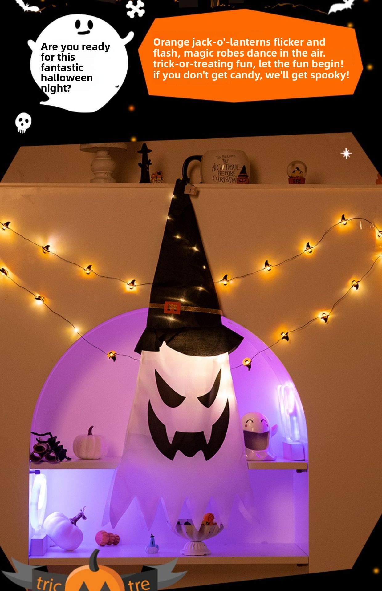Luminous Wizard Hat Halloween Decoration with Warm Light - Cloth - product details