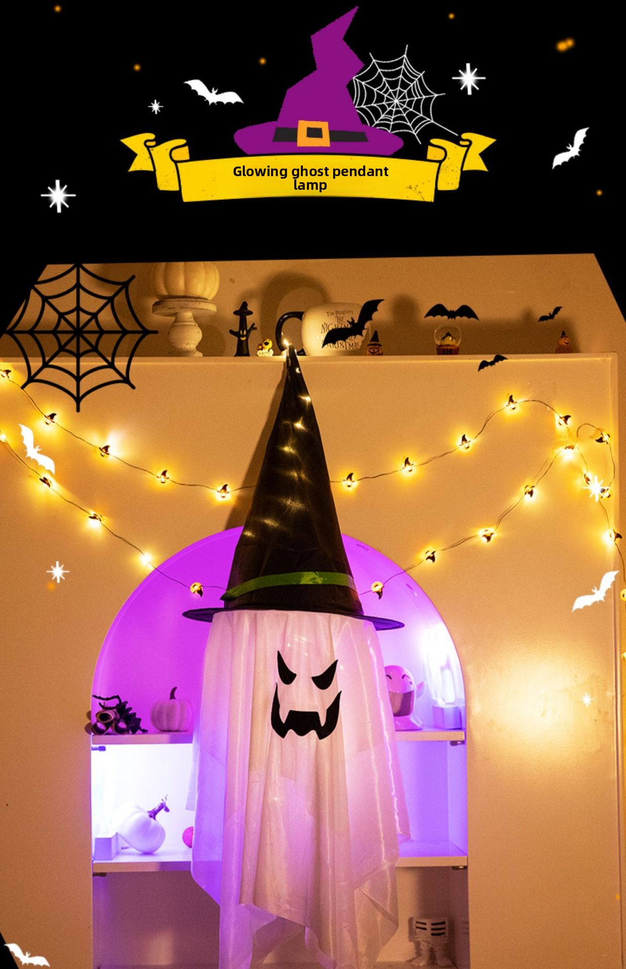 Luminous Wizard Hat Halloween Decoration with Warm Light - Cloth - product details
