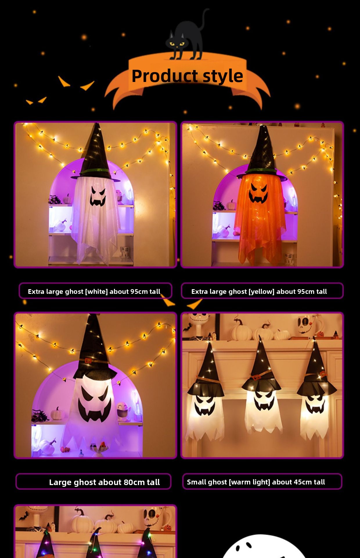 Luminous Wizard Hat Halloween Decoration with Warm Light - Cloth - product details