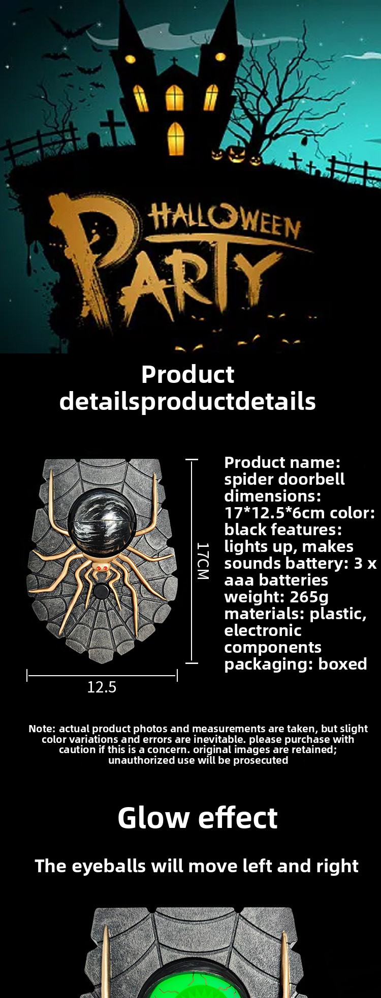 Halloween Spider Doorbell - product details
