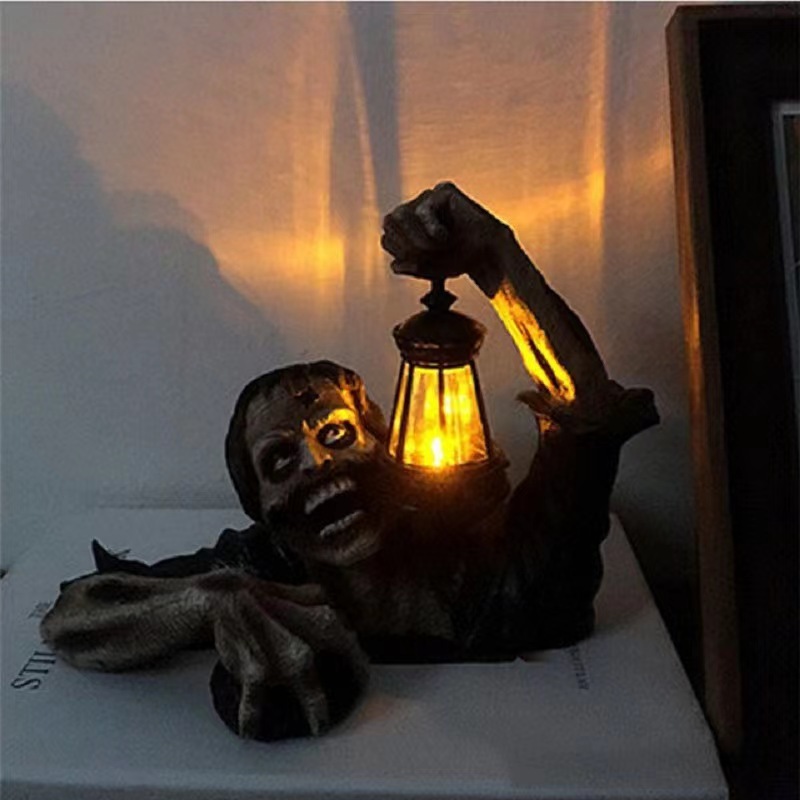Halloween Resin Zombie Lantern with LED Light - product details