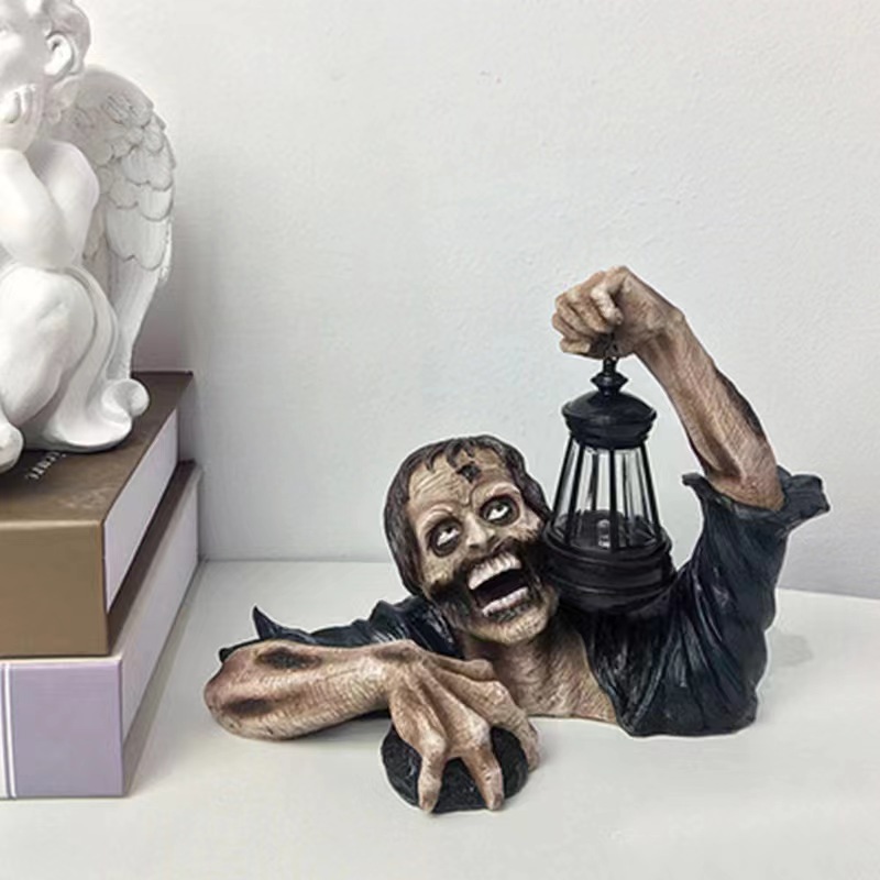 Halloween Resin Zombie Lantern with LED Light - product details