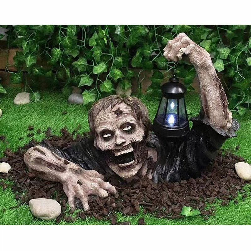 Halloween Resin Zombie Lantern with LED Light - product details