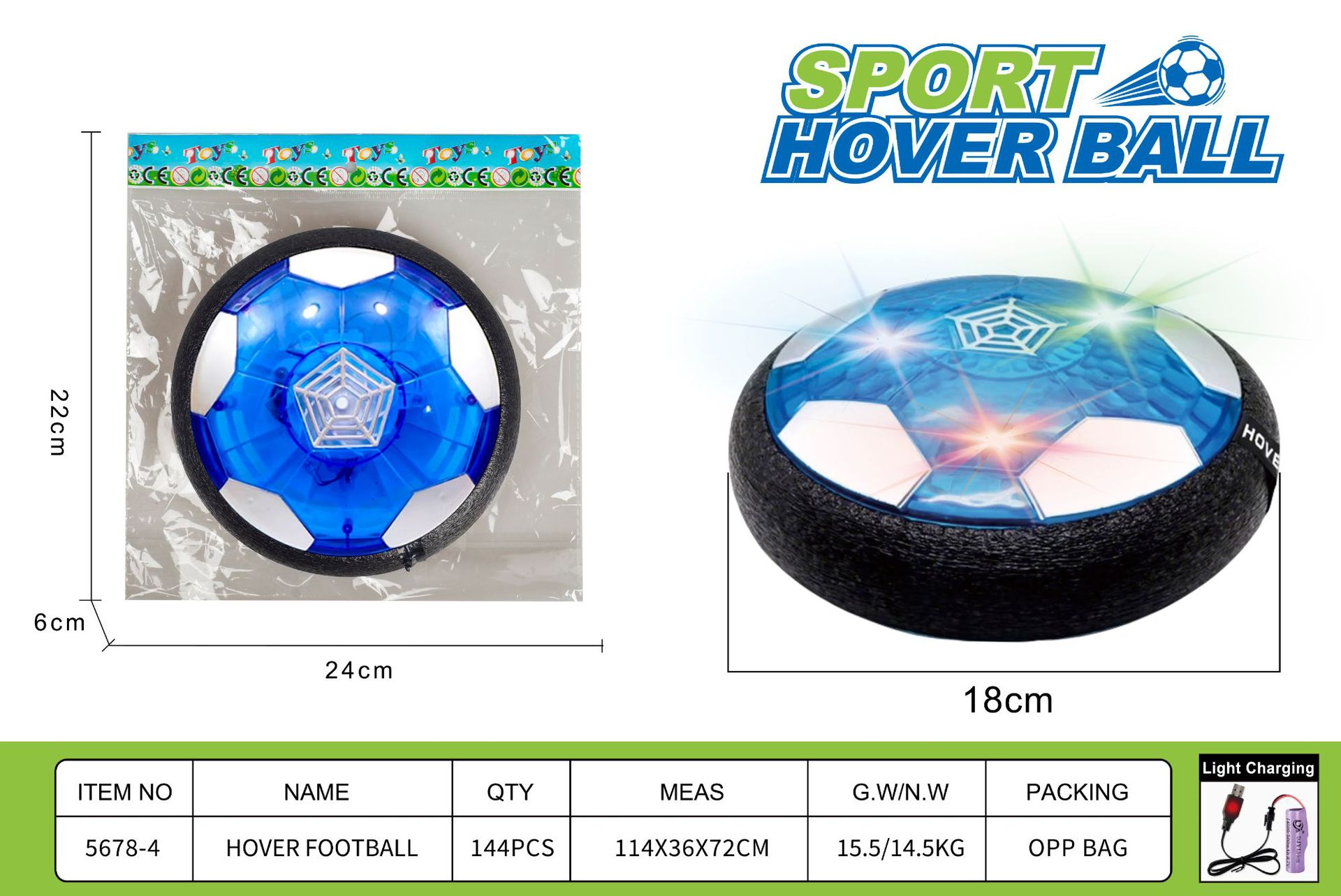 Rechargeable Hover Soccer Ball Toy with Lights
