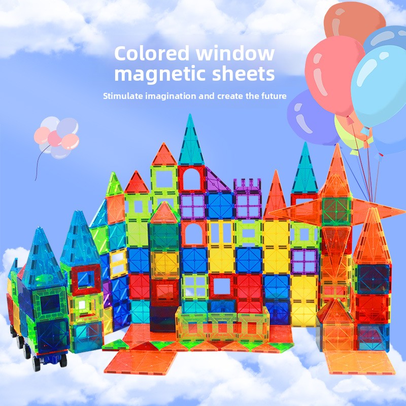 Colour window magnetic building tiles in a creative construction set