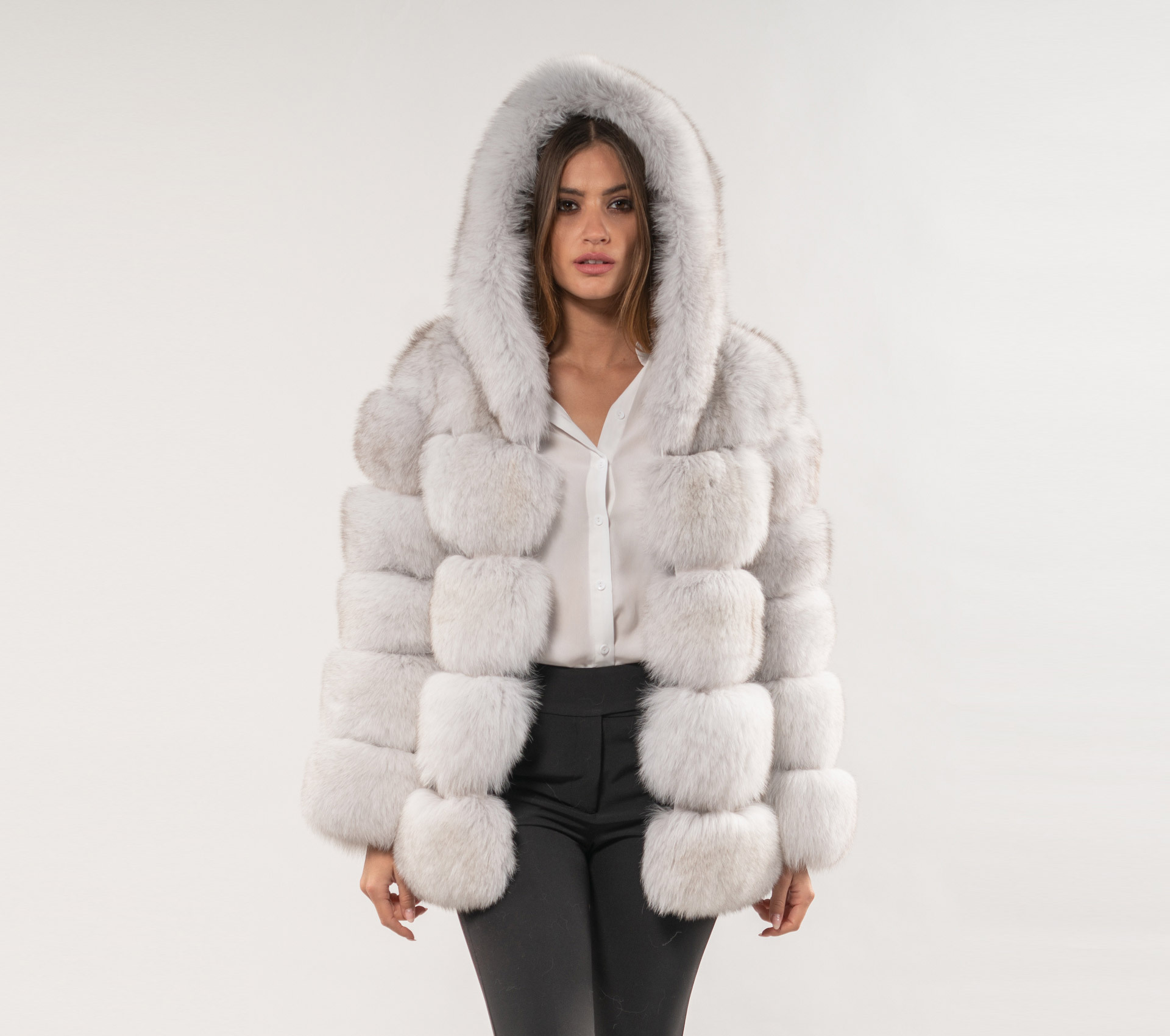 狐狸毛带帽外套