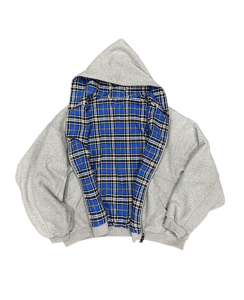 reversible zip-up hoodie pladed | eBay